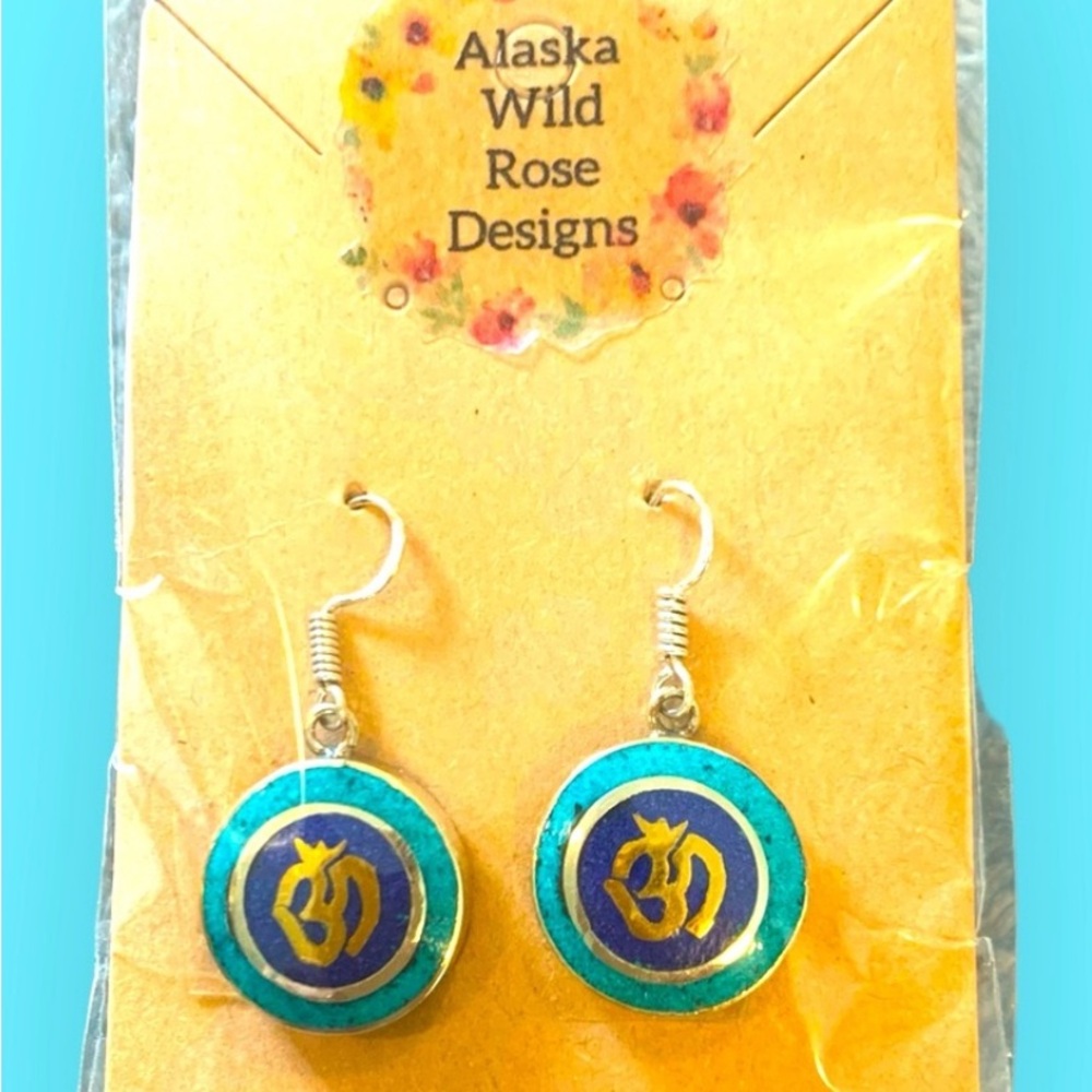 Turquoise and Blue Om fishhook Earrings Handmade.  NWT